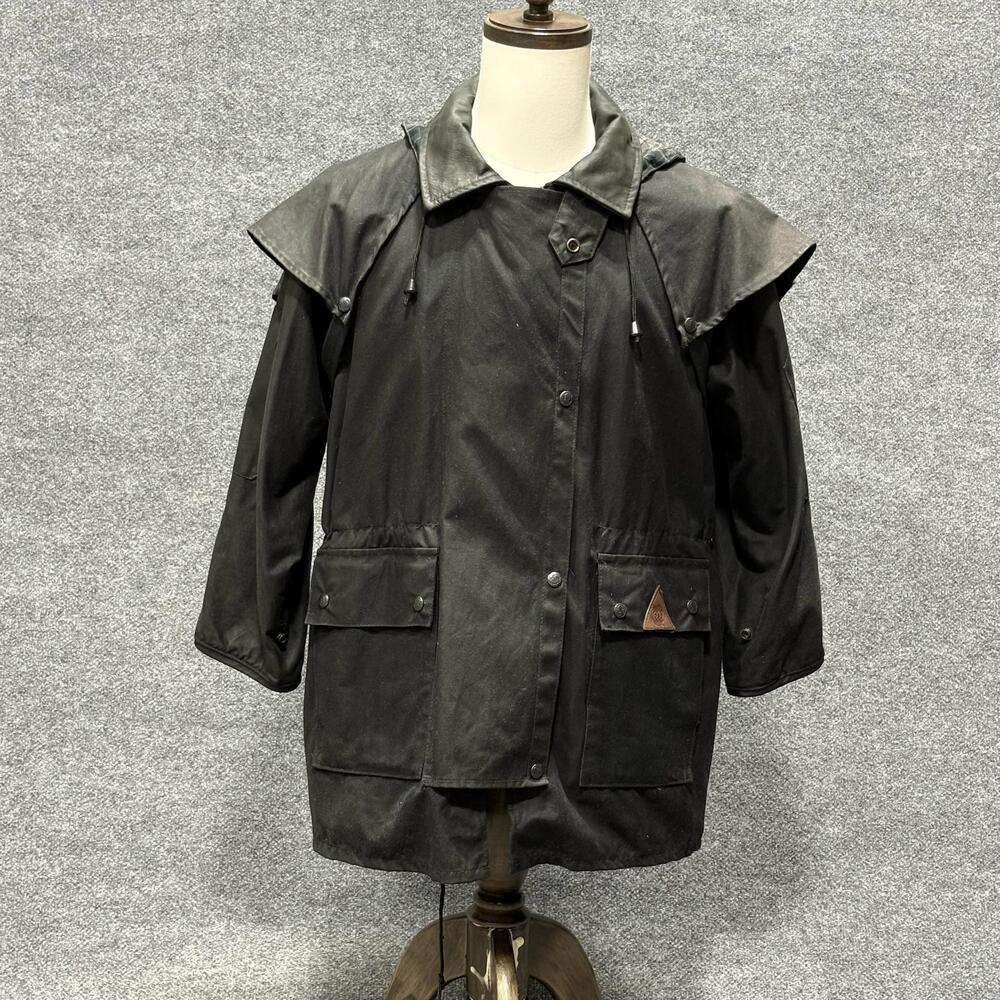 Outback Survival Gear Jackaroo Jacket Mens XXS Black Oilskin Hooded Rain Coat